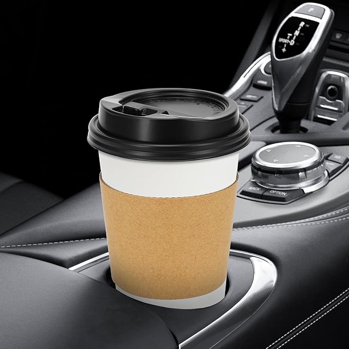 Lamosi 50 Pack 20 oz Disposable Coffee Cups with Lids and Sleeves, Grey To Go Leak-Proof Black Paper Cups for Picnics, Parties, Travel, Offices and Coffee Bar Supplies