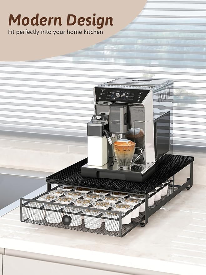 Coffee Pod Holder Counter Coffee Vertuo Capsules Storage Organizer with Sliding Drawer Compatible For 35 K-Cup Pods No Assembly Needed Black
