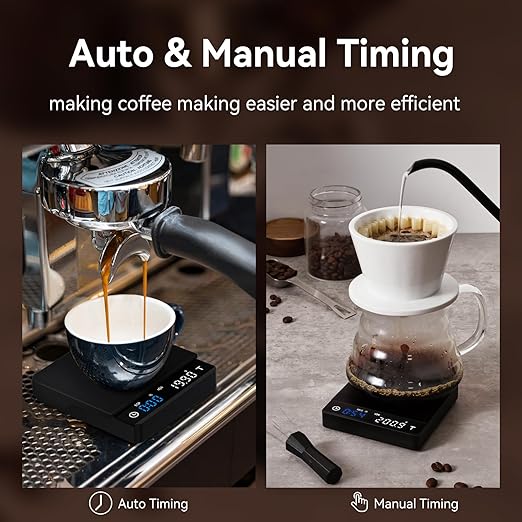 Metal Coffee Scale with Timer, Espresso Scale with Auto Timing, 3 Mode for Espresso Machine and Pour-Over, 2kg/0.1g High Precision Scale, Aluminum Body with LCD Display, Rechargeable