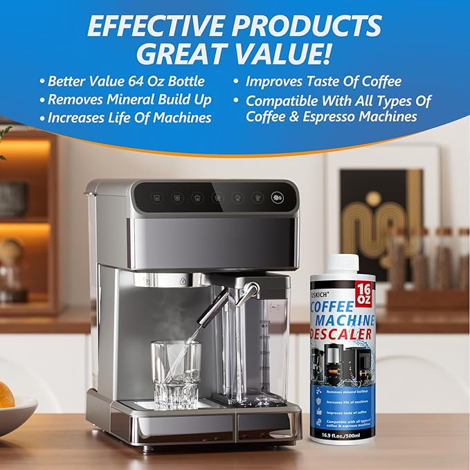 4 Pack Coffee Machine Descaler Cleaner -16 Uses,Descaling Solution for Nespresso Breville Keurig Jura &Delonghi - Coffee Machine Cleaners For All Coffee Makers & Espresso Machines,Glass Pot Cleaner