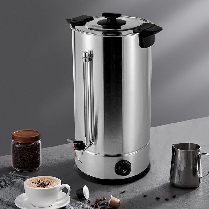Commercial Coffee Maker,Stainless Steel Coffee Urn with Temperature Control, Coffee Maker Hot Water Urn for Catering (25L,1.4KW Silver, Black)