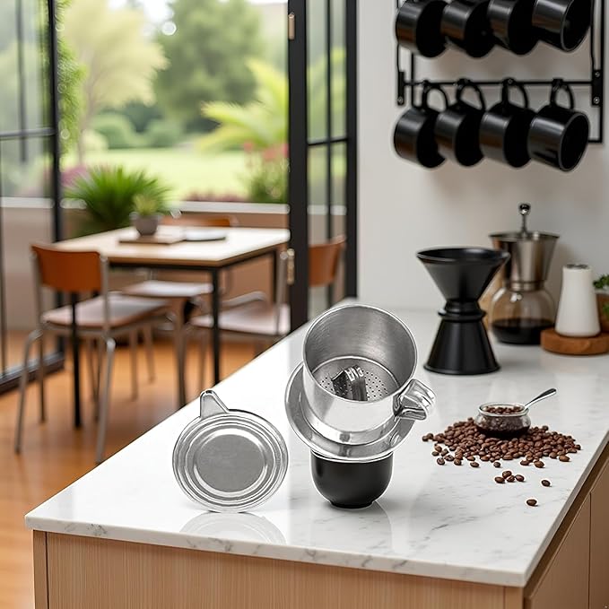 2 Set Vietnamese Coffee Filter Stainless Steel Coffee Pot Drip Infuse Cup Brewing Teapot No Need Paper Drip Coffee Pot Machine Filter Attractive processing