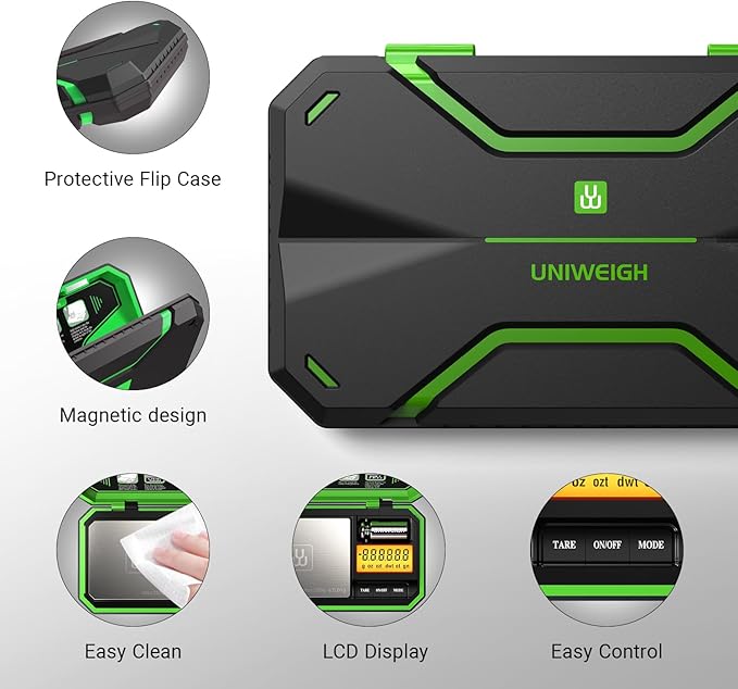 Digital Pocket Scale 200g/0.01g, Digital Scale Grams, Jewelry Scale,Coins Scale with 50g Cal Weights for Powder,Small Items,Tea,Jewelry,Coins (Battery Included)-Fluorescent Green