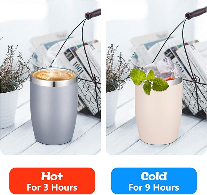 VEGOND Stainless Steel 12 oz Tumblers bulk Vacuum Insulated Double Wall Travel Tumbler with Lid and Straw Reusable Tumbler, Grey 6 pack