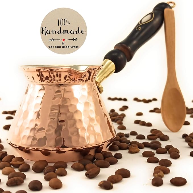 ACC Series (Small-8.5 fl oz) - Hand Hammered Turkish Greek Arabic Armenian Copper Coffee Pot/Heavy Duty Stovetop Coffee Maker Cezve Jazzve Jazva Jezve Ibrik Briki