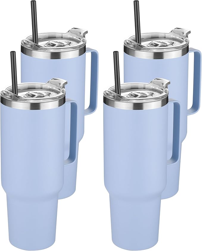 HASLE OUTFITTERS 40 oz Stainless Steel Tumbler with Handle, Vacuum Insulated Tumblers Bulk, Reusable Double Wall Travel Coffee Mug, Durable Powder Coated Water Bottle(Blue, 4)
