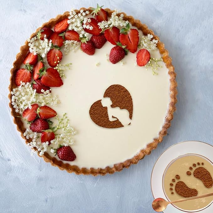 20Pcs Reusable Coffee Stencils for Latte Art - Mother's Day Stencils - Coffee Decorating Kit - Reusable Christmas Cookie Decorating Kit - Cookie Stencil for Cakes