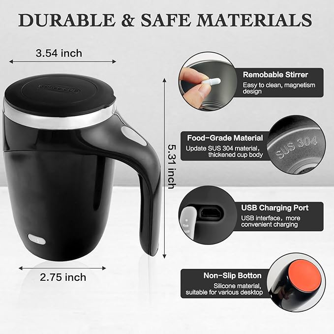 Self Stirring Mug,Rechargeable automatic magnetic Self stirring coffee mug,Rotating Home Office Travel Mixing Cup,To Stir Coffee, Chocolate, Milk, Protein,Cocoa Etc, Great For Office, School, Gym…
