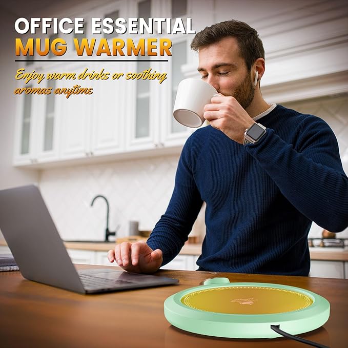 Fast Heating Mug Warmer - 4 Temp Settings & 1-12H Timer, Coffee Cup Warmer Plate for Desk Auto Shut Off, Ideal Beverage Warmer Gift for Coffee, Tea, Milk (Green)