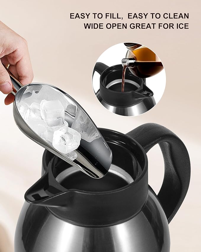 2 PCS Thermal Coffee Carafe 102 oz / 3L - Up to 36 Hours Hot, Insulated Stainless Steel Airpot for Hot Liquids, Coffee Carafes For Keeping Hot Coffee for Parties -Large Carafe Flask(Black/Silver)