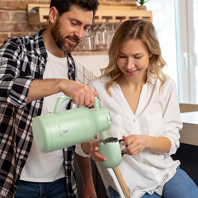 IDEUS Thermal Coffee Carafe 68oz (2,000ml), Stainless Steel Double Wall Insulated Vacuum Flask, Water Jug Coffee Server and Beverage Dispenser, Heat and Cold Retention (Avocado, 68oz (2,000ml))