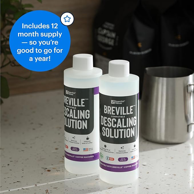 Essential Values Descaling Solution Compatible with Breville - Coffee Pot Cleaner - Descaler Specially Formulated for Breville Coffee Machines - 12 Month Supply, 2-Pack