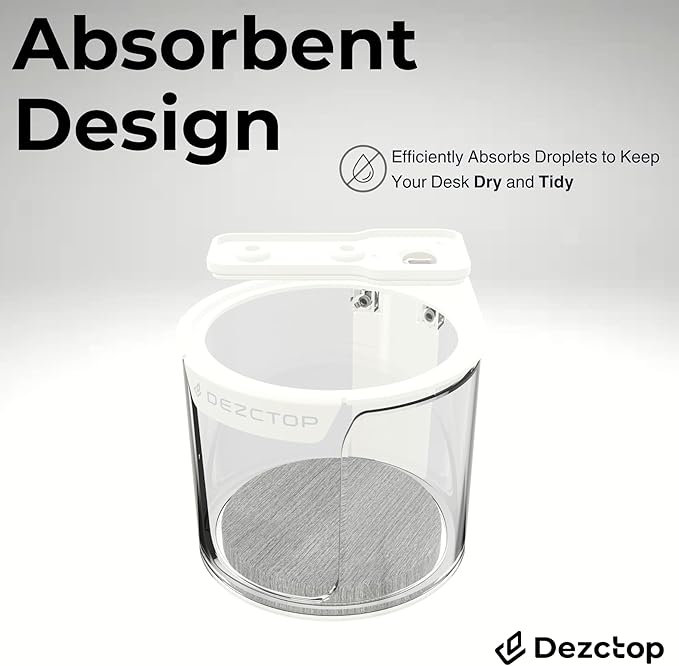 Dezctop Rotating Under Desk Cup Holder Plus with Absorbent Pad, Anti-Spill Swivel Design, Fits Mugs, tumblers, and Cups, Perfect for Gaming or Office Desks, White