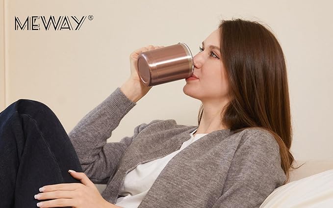 MEWAY 12oz Coffee Mug With Handle and Sliding Lid,Stainless Steel Travel Tumbler Cup with Handle,Double Wall Vacuum Insulated Camping Cup for Hot & Cold Drinks Tea (Rose Gold,Set of 1