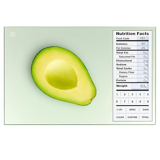 Greater Goods Nutrition Scale (Non‑Connected) – Food Grade Glass, 2,000 Food Codes Preloaded, Compact (9.33"x6.02"x0.91") for Portion Control & Meal Prep