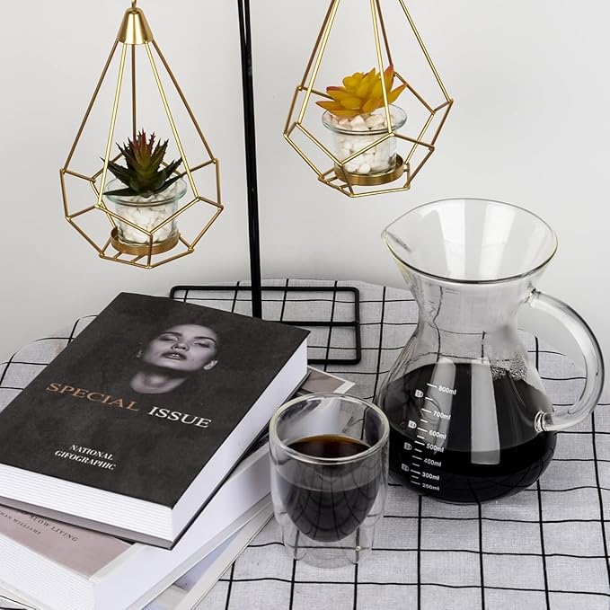 T-mark Pour Over Coffee Maker with Reusable Double-layer Stainless Steel Filter, 400ml/14oz BPA-Free Glass Coffee Carafe, Glass Coffee Maker, Coffee Dripper Brewer