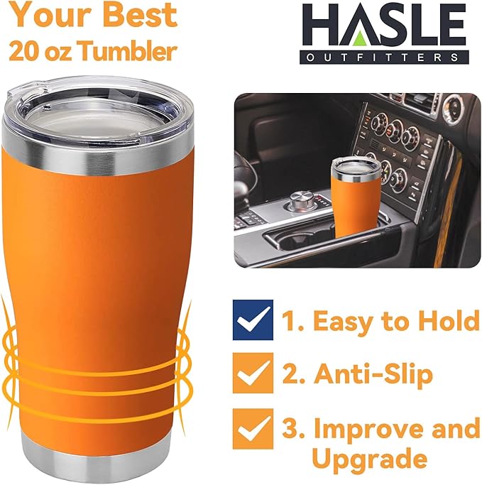 HASLE OUTFITTERS 20 oz Tumbler Bulk, Stainless Steel Tumblers with Lid, Vacuum Insulated Tumbler, Double Wall Powder Coated Cup, coffee mugs, Orange, 1 Pack