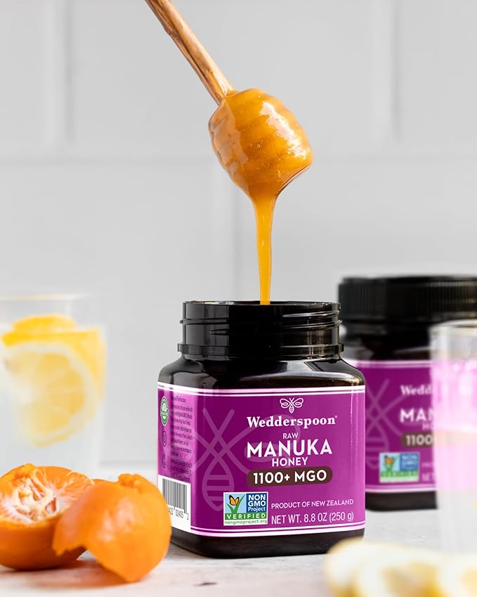 Wedderspoon Raw Premium Manuka Honey, 1100+ MGO, 8.8 Oz, Unpasteurized New Zealand Honey, From Our Hives to Your Home