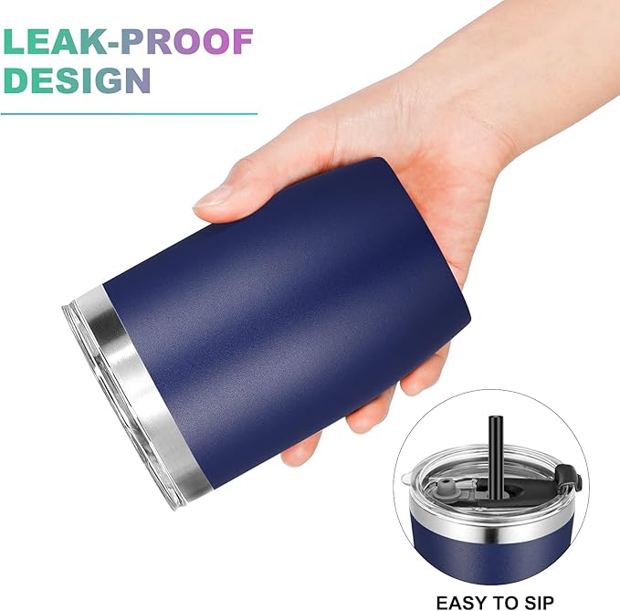 VEGOND Stainless Steel 12 oz Tumblers bulk Vacuum Insulated Double Wall Travel Tumbler with Lid and Straw Reusable Tumbler, Navy Blue 1 Pack