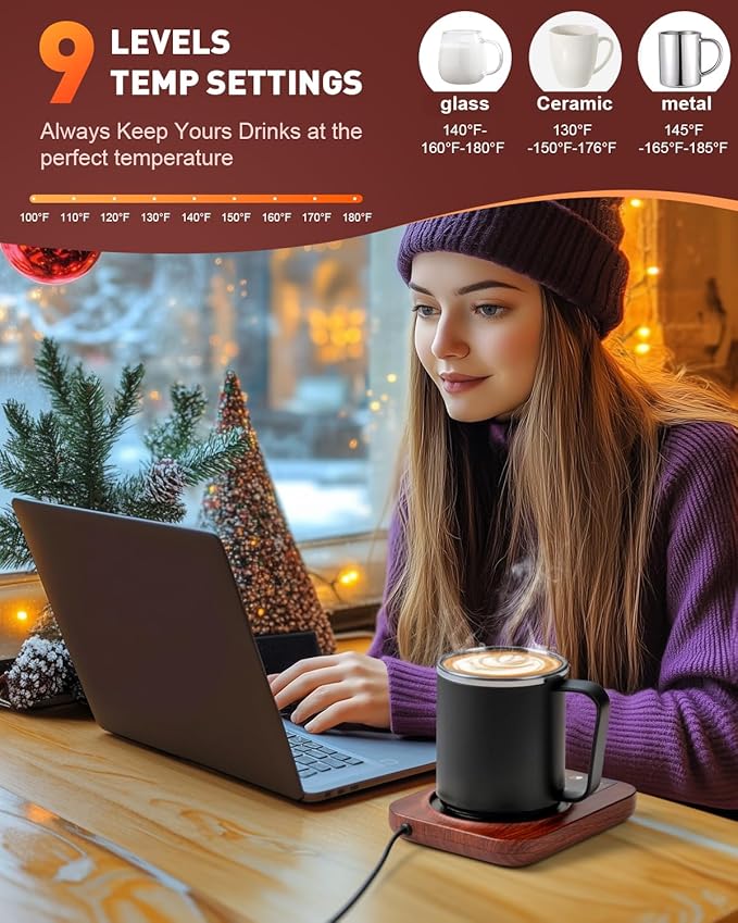 Mug Warmer, Cup Warmer for Desk with 15oz Coffee Mug, 36W Electric Coffee Cup Warmer with Auto Shut Off, 9 Temperature Setting Smart Cup Warmer for Heating Coffee, Milk, Beverage, Candle Jar
