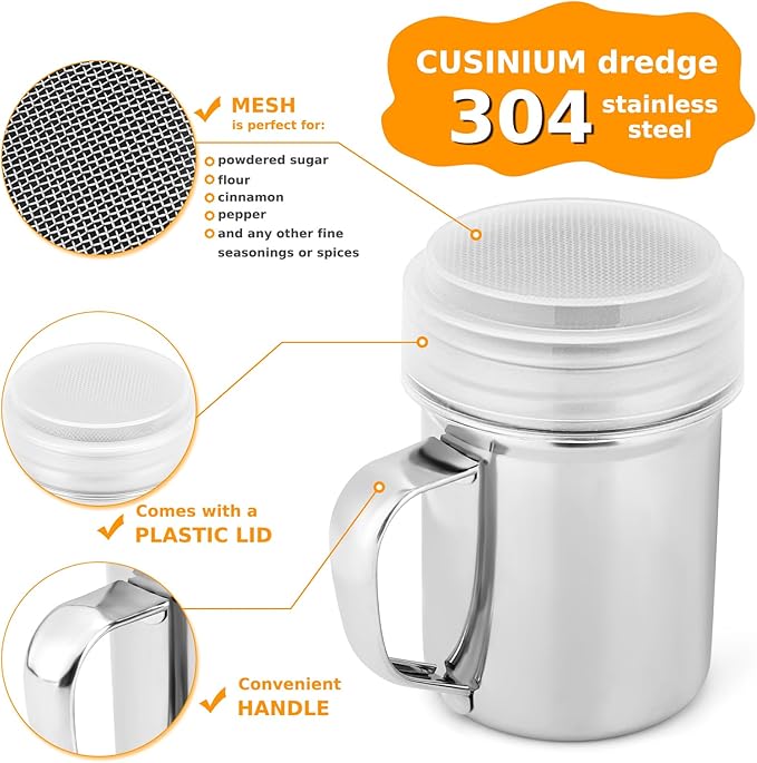 Accmor 3 Pack Powdered Sugar Shaker Duster, Cinnamon Shaker Flour Sifter, Fine Mesh Stainless Steel Dredge for Baking Soda Flour Cinnamon Cocoa