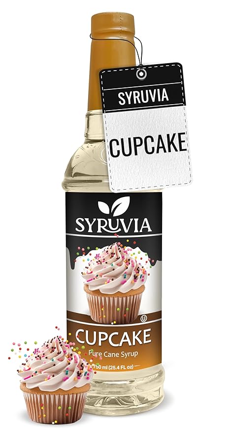 Syruvia Coffee Syrup, Cupcake Flavored Syrup for Drinks, Lattes, and Desserts – 25.4 fl oz,