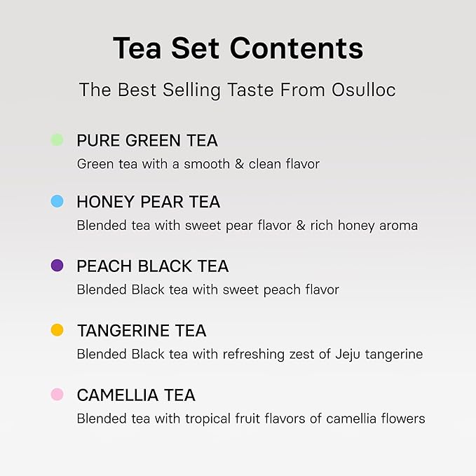 OSULLOC Premium Tea Collection (40 count, 10 flavors x 4 ea), Assorted Tea bag Sampler, Tea Gift sets for Tea lover, Self Care Gift Box, Premium Organic Pure & Blended Tea from Jeju