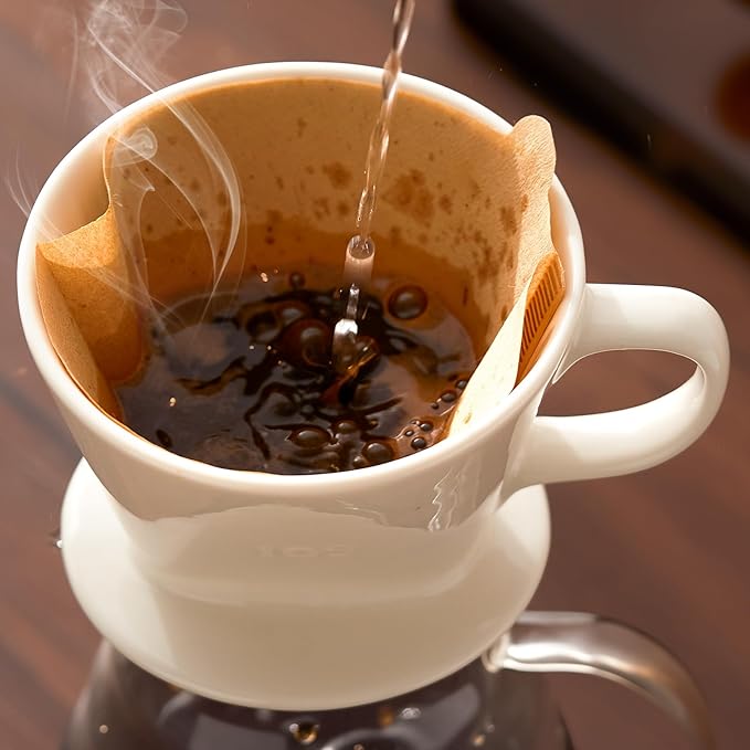 Pour Over Coffee Dripper with 60PCS Paper Filter, Ceramic Pour Over Coffee Maker with 3 Holes Flat Bottom, Porcelain Slow Filter Cone for Travel, Camping, Office, Home, Coffee Maker Brew