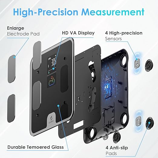 CLORIS Smart Scale for Body Weight Fat, Digital Bathroom Weighing Machine for Accurate BMI Muscle Mass Composition Health Analyzer with App Bluetooth