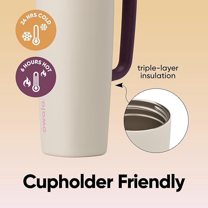 Owala SmoothSip Slider Stainless Steel Insulated Travel Mug with handle, 100% Leak Proof, For Hot and Cold Drinks, Travel Friendly with Sliding Lock Lid, 24 oz, BPA Free, Leak Proof, Pucker Up