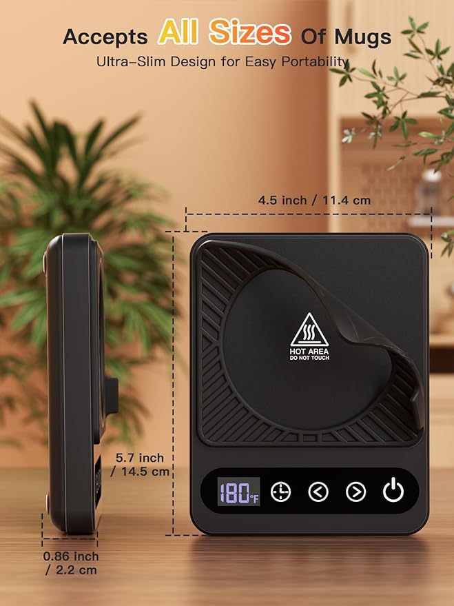 Misby Coffee Warmer, Mug Warmer for Desk with 6 Temp Settings, 12H Timer, Auto Shut Off Coffee Cup Warmer,Smart Coffee Gifts Coffee Warmer Plate Keeps Hot, Fresh for Coffee, Tea, Milk, Beverage,Black