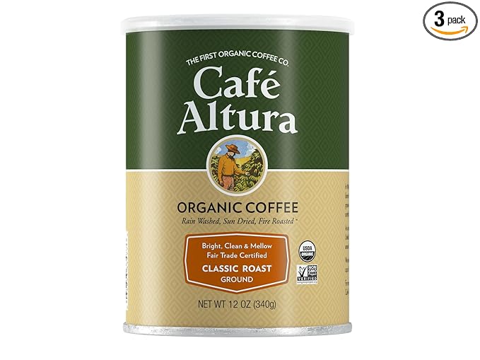Cafe Altura Ground Organic Coffee, Fair Trade Classic Roast, 12 Ounce (Pack of 3)