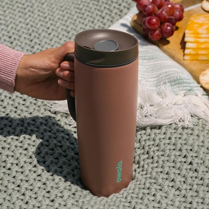 Owala SmoothSip Slider Stainless Steel Insulated Travel Mug with handle, 100% Leak Proof, For Hot and Cold Drinks, Travel Friendly with Sliding Lock Lid, 24 oz, BPA Free, Leak Proof, Cozy Cocoa