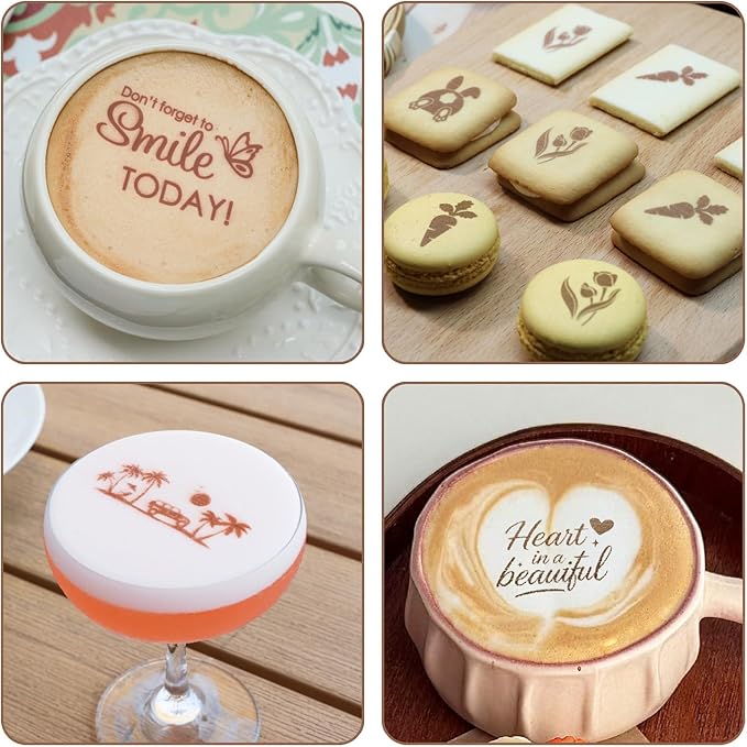 EVEBOT Handheld Food PrintPen Portable Mini Coffee Latte Art Printer, Macaron Cookie DIY Design PrintPen, Christmas Gifts Bluetooth 4.2-1PCS Brown Color