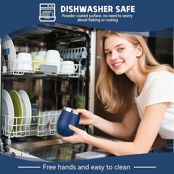 12oz/4 Pack Stainless Steel Wine Tumbler with Lid and Straw, Double Wall Vacuum Insulated Wine Tumbler Glasses, Stemless Travel Mugs for Hot and Cold Drinks, Coffee, Wine, Cocktails