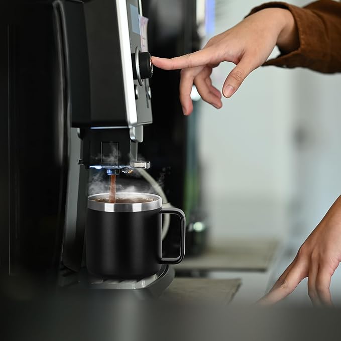 VEGOND 14 oz Insulated Coffee Mug Bulk with Handle, Stainless Steel Travel Coffee Mug with Lid, Double Wall Vacuum Metal Coffee Cup, Coffee Tumbler Powder Coated, Black 8 Pack