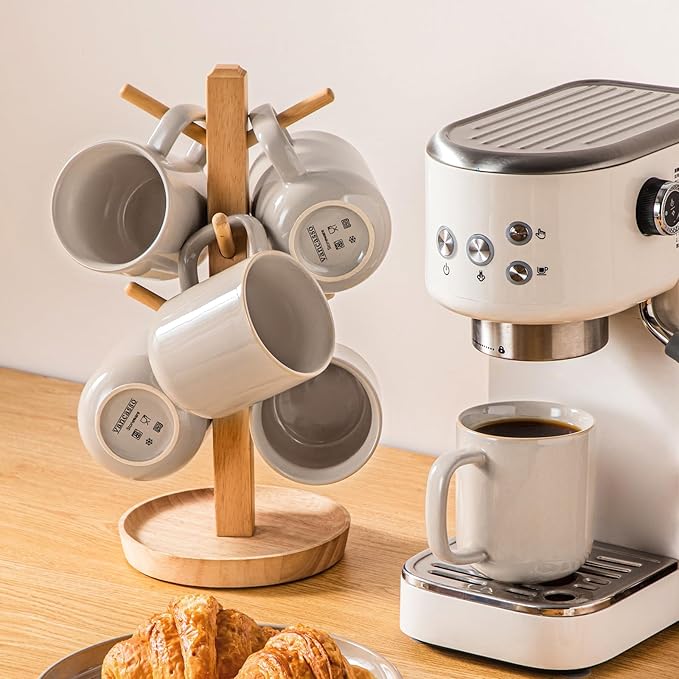 vancasso Coffee Mugs Set of 6, 12 Oz Ceramic Coffee Cups with Handle, Ceramic Unique Glaze Coffee Cup for Cappuccino, Latte, Tea, Cocoa, Dishwasher & Microwave Safe Gift Sets, Gray, Series PLAYA