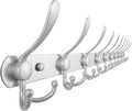 Dseap Coat Rack Wall Mount - 38” Long 10-Tri-Hooks Heavy Duty Coat Hanger Rail Wall Hooks for Hanging Coats Hats Clothing Clothes Purse Mudroom Entryway, Silver