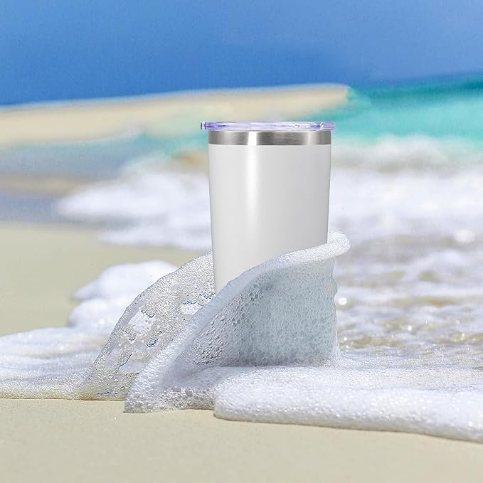 20 oz Tumbler Coffee Travel Tumblers Bulk with Lid Stainless Steel Double Wall Vacuum Insulated Mug Powder Coated Cups fit Car Cupholder for Hot and Cold - White, 12Pack