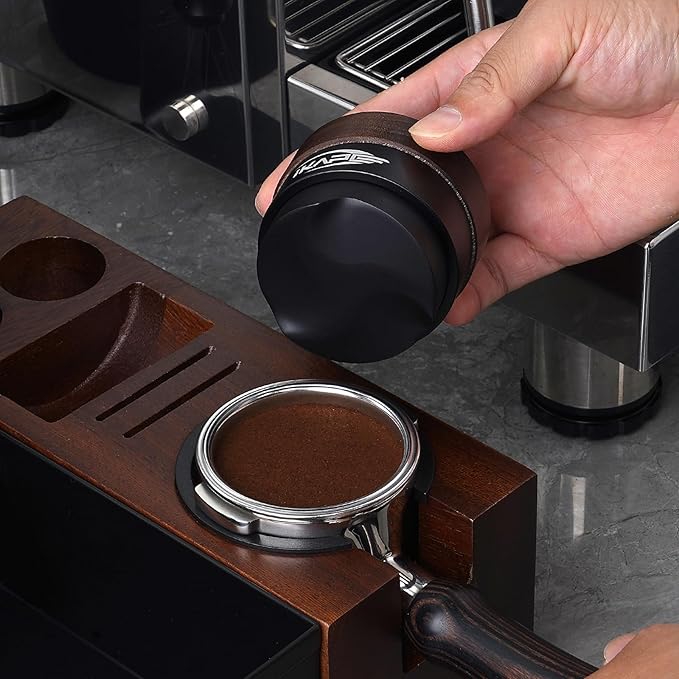 IKAPE 53MM Coffee Distributor, New Wooden Handle Design, Gravity Adaptive Espresso Distributor Fits All 54MM Espresso Portafilter, Compatible with 54MM Breville Bottomless Portafilter