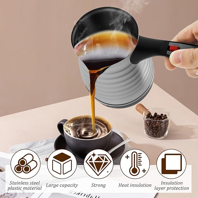 Turkish Coffee Maker, Stainless Steel 500ml Turkish Coffee Machine with Folding Handle, 5 to 6 Cups Capacity Turkish Coffee Pot, Electric Coffee Tea Warmer Kettle for Home Travel (Thread)