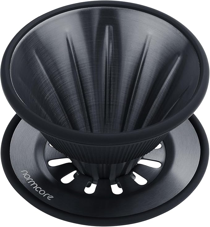 Normcore 2-in-1 Pour Over Coffee Dripper, Brews 1-2 Cups Coffee Brewer, Use V60 and Wave Filter Paper Brewer, Titanium Coated 304 Stainless Steel, Black