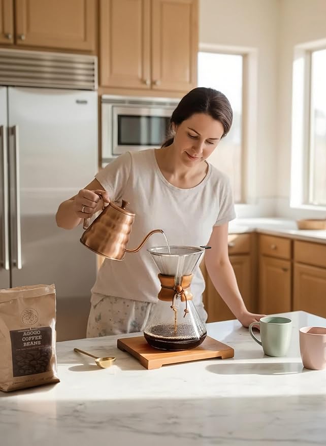 AGOGO Pour Over Coffee Maker Glass - 6/8/10 Cup Barista Kit with 304 Stainless Filter for Home, Office, Camping, Cafes - Easy Clean Coffee Dripper Set (Rag&Brush Included) (10 Cup/34 oz-Diamond Shape)