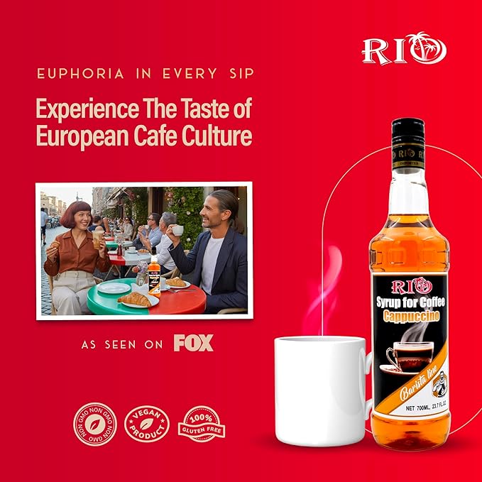 RIO Cappuccino Flavoring Coffee Syrup for Hot or Iced Drinks and Desserts, Rich and Creamy Flavoring Sweetened with Pure Cane Sugar, Barista-Grade  Flavor Syrups For Coffee Drinks at Home & Work - 700ml