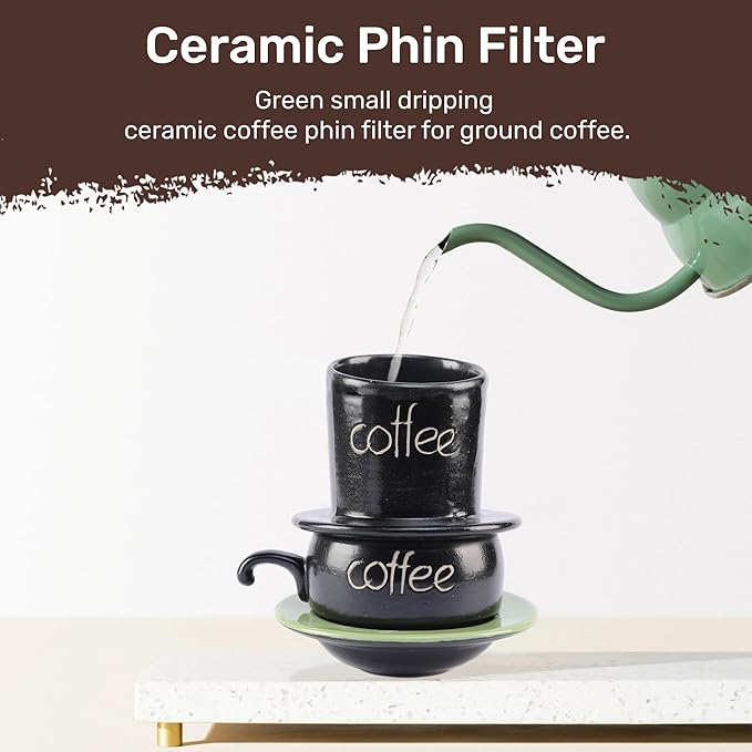 Birdee Ceramic Phin Filter - Green Small Dripping Ceramic Coffee Phin Filter for Ground Coffee - Portable Camping Coffee Maker - Easy to Use Coffee Drip Filter - Gift for coffee lovers
