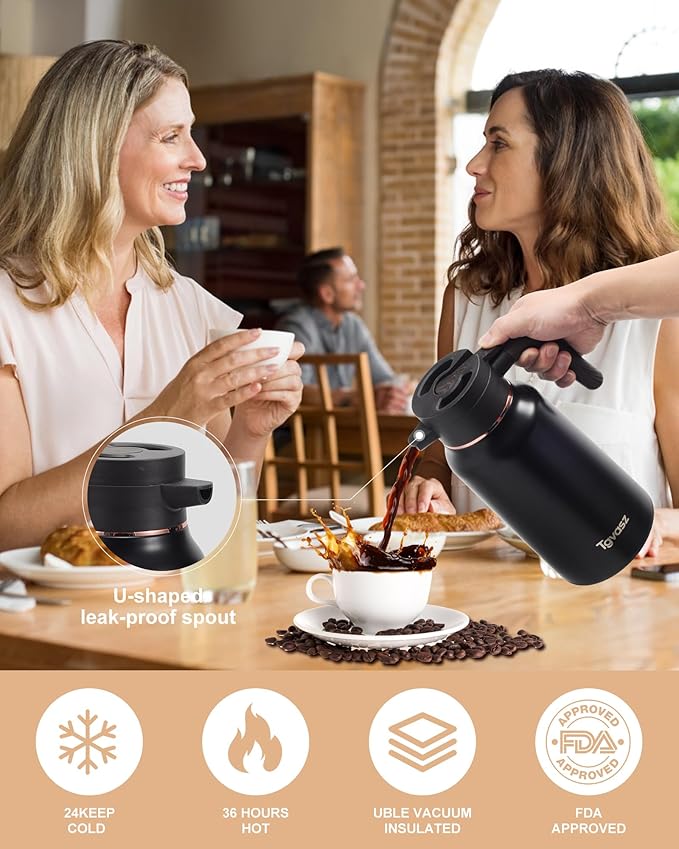 70 Oz Carafes for Hot Liquid, Stainless Steel Insulated Vacuum Thermal Coffee Carafes For Keeping Hot, 2.1 Liter Coffee Dispenser(silver)