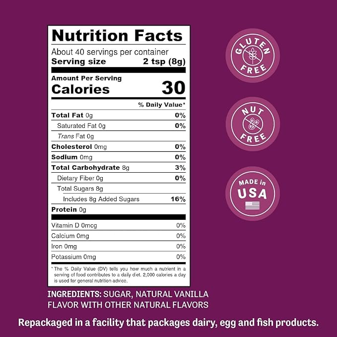 Judee's Vanilla Sugar 11.25 oz - Made with Premium Caster Sugar - Sprinkle on Desserts and Sweeten Tea or Coffee - Made in USA - Gluten-Free and Nut-Free