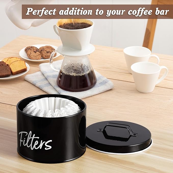 DRASTAR Coffee Filter Holder, Black Filter Storage with Lid for Counter, Storage Basket Container for Coffee Bar Accessories Decor
