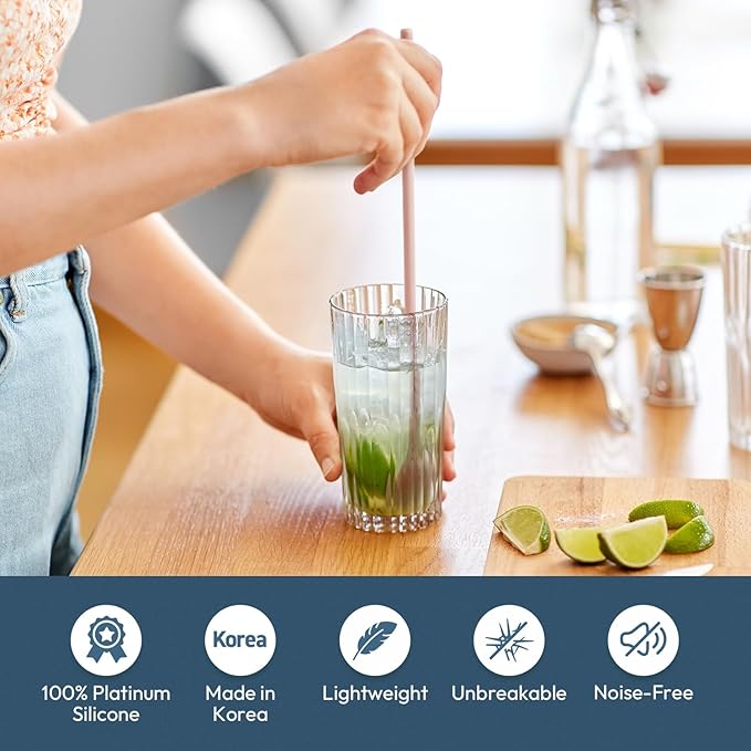 carrotez 9.9" Silicone coffee stirrer, Long Reusable Coffee Spoon for Iced Tea, Multipurpose Beverage Stirring Spoon - Soft Pink