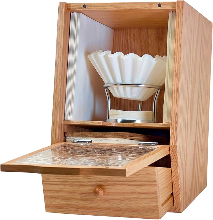 Coffee Filter Holders Storage with Lid, Large Capacity Oak Wood Box for Pour Over Coffee Station Accessories & Tea Bag Organizer, Versatile Home Bar Essentials for Farmhouse Kitchen Decor